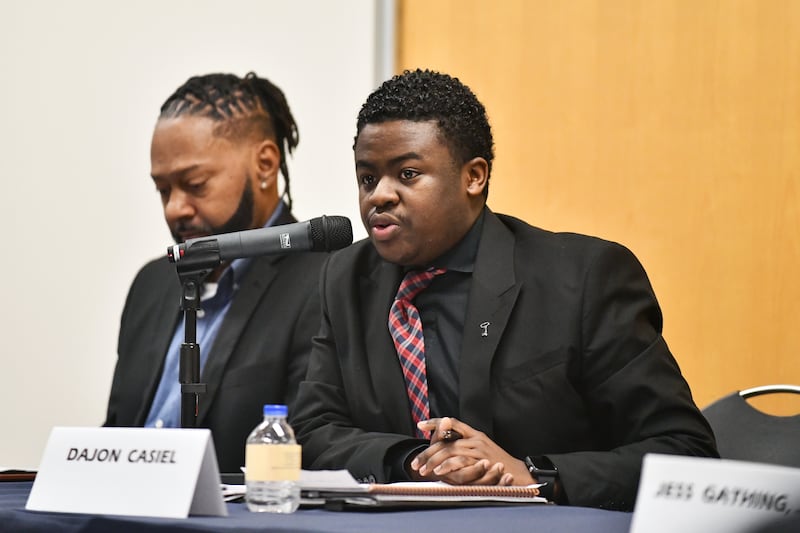 Dajon Casiel, a candidate running for Kankakee School Board, participates in a candidates debate hosted by the Kankakee County Branch of the NAACP at Kankakee Community College on Tuesday, March 4, 2025.