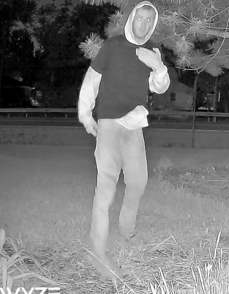 A still from a surveillance camera appears to show a Marengo man, Dustin Hanabarger, who was accused in August 2025 of peeping into a Marengo home in May 2025. The photo was provided to Shaw Media by a resident of the home, whom Shaw Media is not naming because she is the alleged victim of a crime. McHenry County authorities confirmed she is the alleged victim.