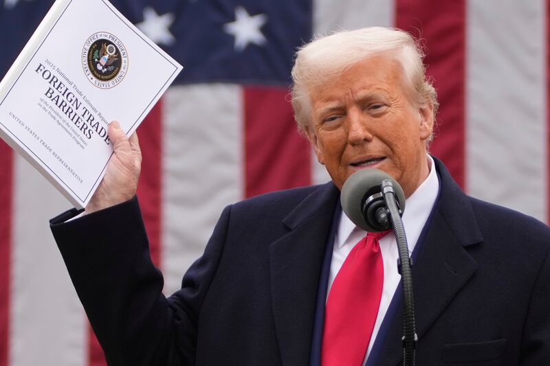President Donald Trump speaks during an event to announce new tariffs in the Rose Garden at the White House, Wednesday, April 2, 2025, in Washington. (AP Photo/Mark Schiefelbein)