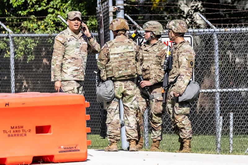 Soldiers are stationed at the Joliet Local Training Area site for the Illinois National Guard at 20612 Arsenal Road in Elwood on Wednesday, Oct. 8, 2025.