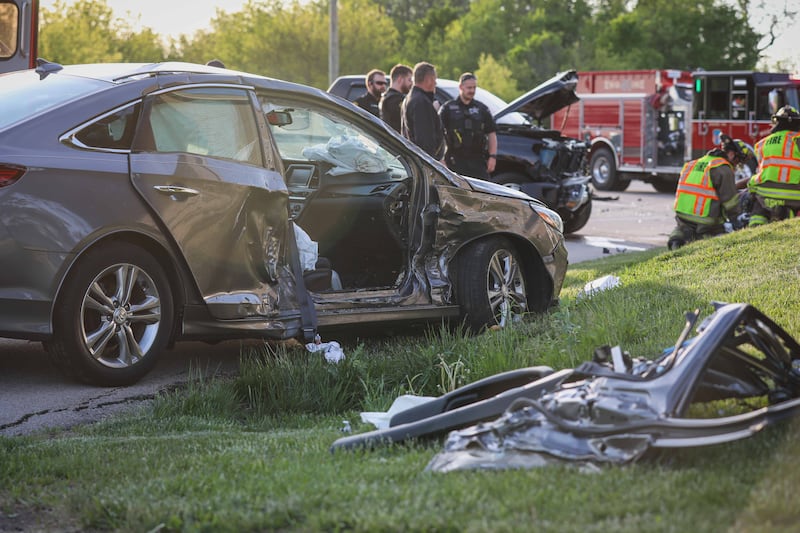 Marengo Fire & Rescue Districts and the Union Fire Protection District respond to a crash that injured three people May 18, 2025 in Marengo.