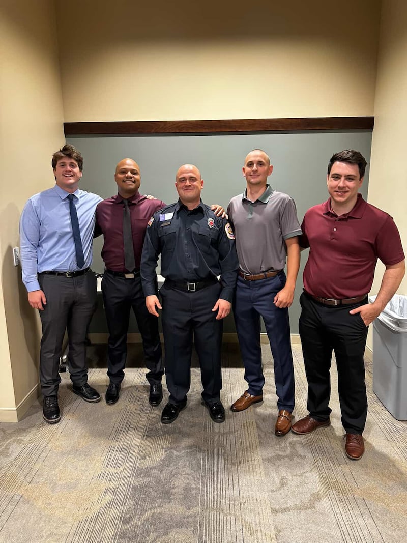 The Woodstock Fire/Rescue District recently recognized five of its members who graduated from McHenry County College’s Paramedic Program. Pictured (L to R): David Pecoraro, Emmanuel Howard, Tyler Webster, Andrew Richardson, Kyle Albert