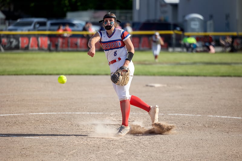 Morrison’s Ava Duncan fires a pitch against Erie-Prophetstown Thursday, May 14, 2026.