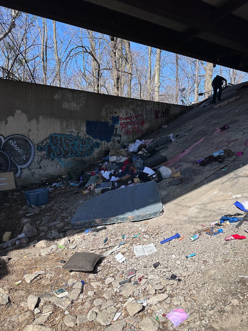 An abandoned homeless camp is pictured near Avenue G in Sterling.