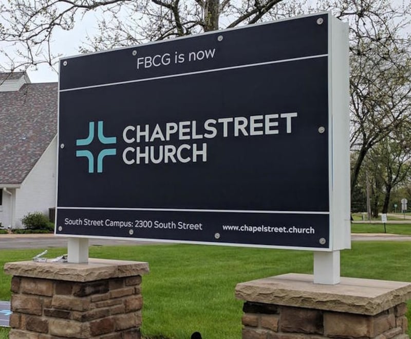 A sign for Chapelstreet Church in Geneva is seen around the time in 2017 when the church changed it name from First Baptist Church of Geneva.
