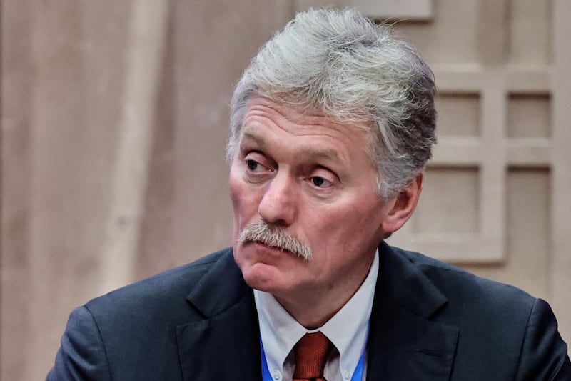 FILE- Kremlin spokesman Dmitry Peskov attends a Kyrgyzstan-Russia talk at the Administrative complex Yntymak-Manas Ordo, in Bishkek, Kyrgyzstan, Nov. 26, 2025. (Alexander Kazakov, Sputnik, Kremlin Pool Photo via AP, File)