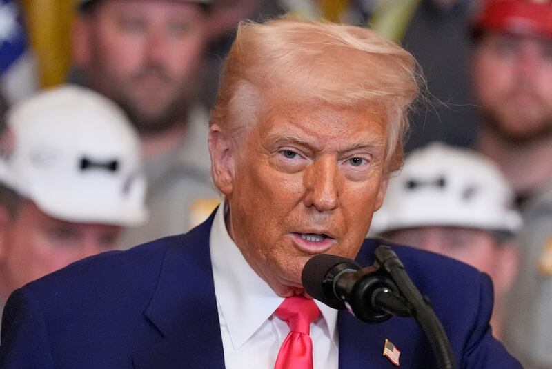 President Donald Trump speaks during an event on energy production in the East Room of the White House, Tuesday, April 8, 2025, in Washington. (AP Photo/Alex Brandon)