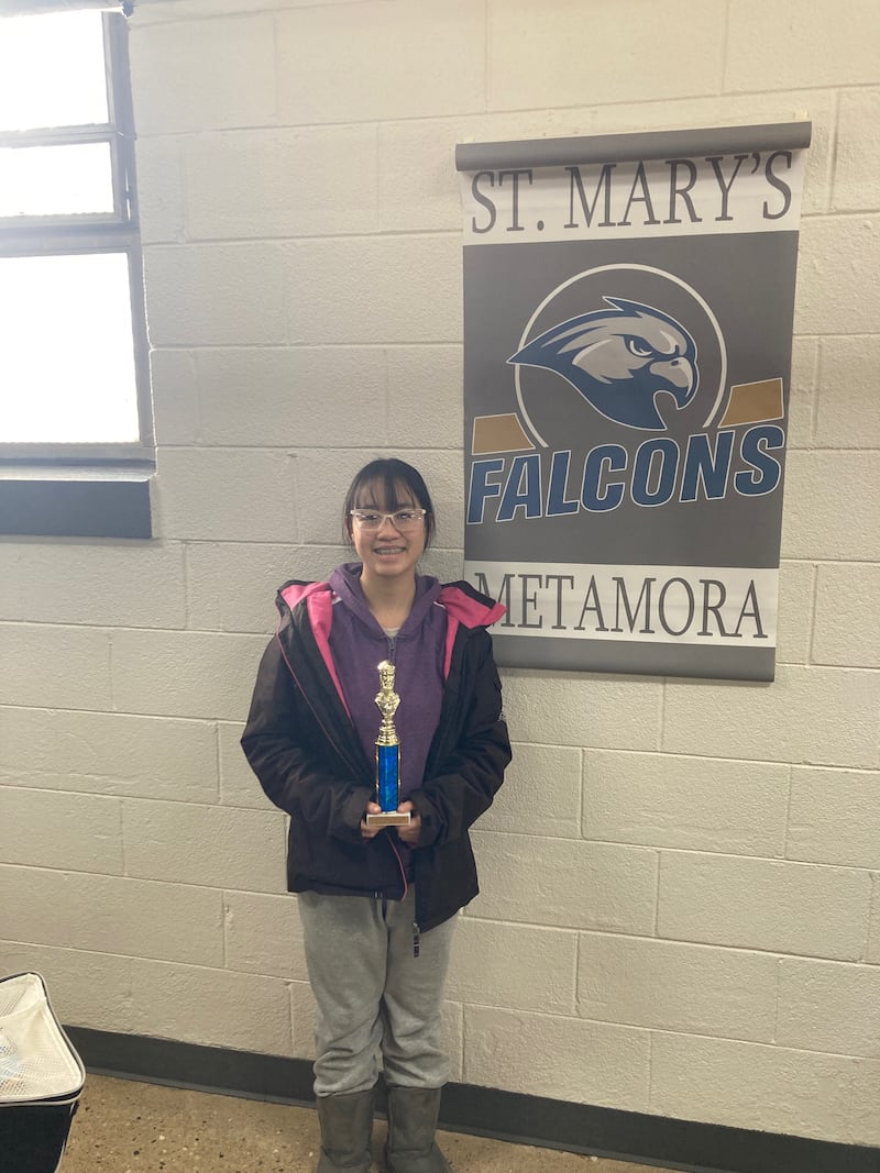 Morrison Junior High School student Cindy Pelka finished in third place among 32 chess players Jan. 17 in the 7th Grade Section (3.5 points out of 4 rounds) at Metamora.