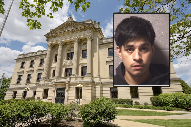 Maximino Mendoza, 26, of DeKalb, was charged with first-degree attempted murder of a baby on Dec. 20, 2024, after DeKalb police said they found more than a dozen cellphone videos of him intentionally harming and attempting to strangle a 1-year-old between October and December 2024, according to court records. (Inset photo provided by DeKalb County Jail)