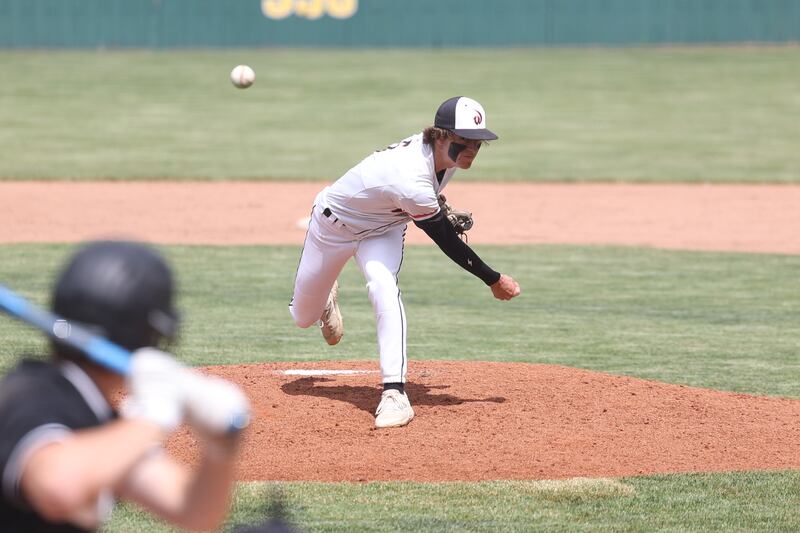 Lincoln-Way West’s Lucas Acevedo delivers a pitch against Lincoln-Way Central in the Class 4A Providence Sectional semifinal on Wednesday, May 29, 2024 in New Lenox.