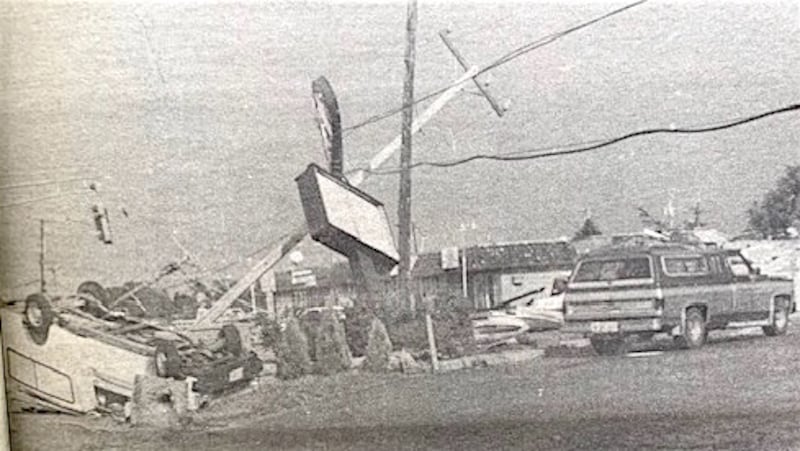 This is the intersection of Route 34 and Route 71 in Oswego after a tornado ripped through northeast Kendall County on Aug. 28, 1990. It leveled two homes in the area and went on to Will County and Plainfield, where more that 20 people died.