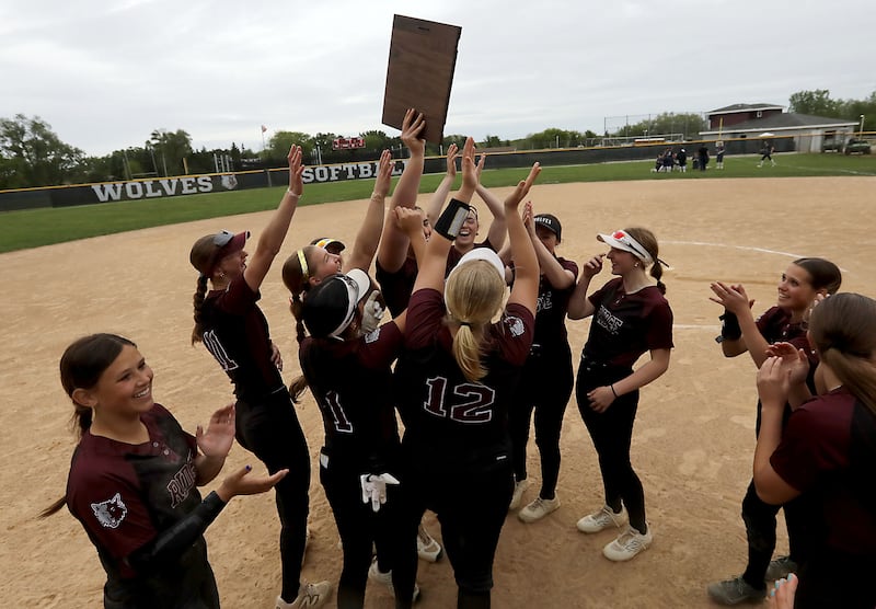 Prairie Ridge lifts the Class 3A Prairie Ridge Regional Championship trophy after they defeated Cary-Grove on Friday, May 22, 2026, at Prairie Ridge High School.