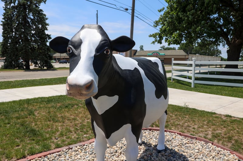 Perry Farm Park's cow statue now greets parkgoers at the park's entrance on the corner of Kennedy Drive and Perry Street.