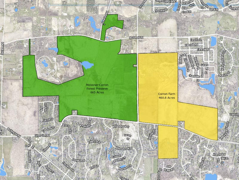 The Meissner-Corron Forest Preserve in Kane County abuts Campton Township Open Space's Corron Farm. The two areas togethter protect 1,126 acres of open space. The Forest Preserve District invested $947,965 in the 44.45-acre addition. A $190,000 acquisition grant from the Prairie State Conservation Coalition will offset that amount.