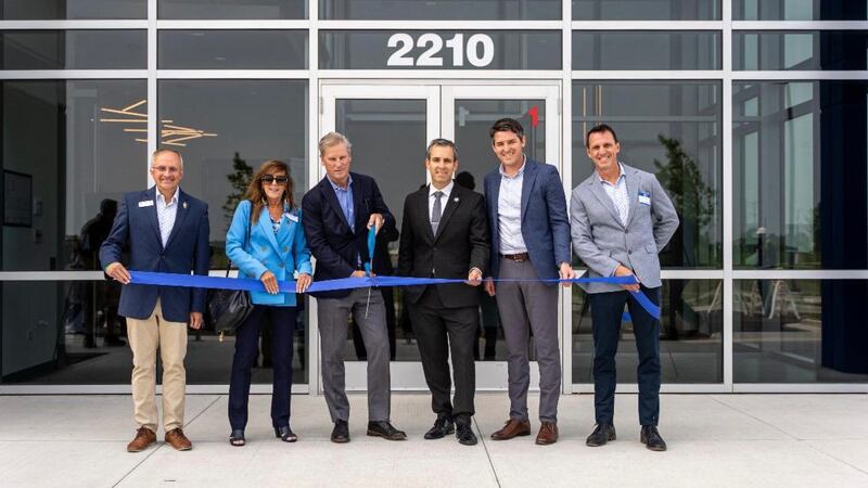 Polymer distributor Ravago Americas celebrated a ribbon cutting ceremony in Montgomery. Pictured, state representative Matt Hanson, state senator Linda Holmes, Jim Duffy, president of Ravago Americas, Village of Montgomery Mayor Matt Brolley, Matt Gordan, director of supply chain at Ravago Americas, and Sean Williams, vice president of operations at Ravago Americas.