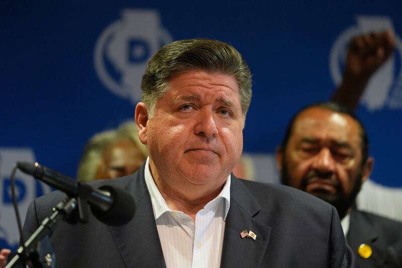Illinois Governor JB Pritzker speaks during a news conference Tuesday, Aug. 5, 2025, in Aurora.