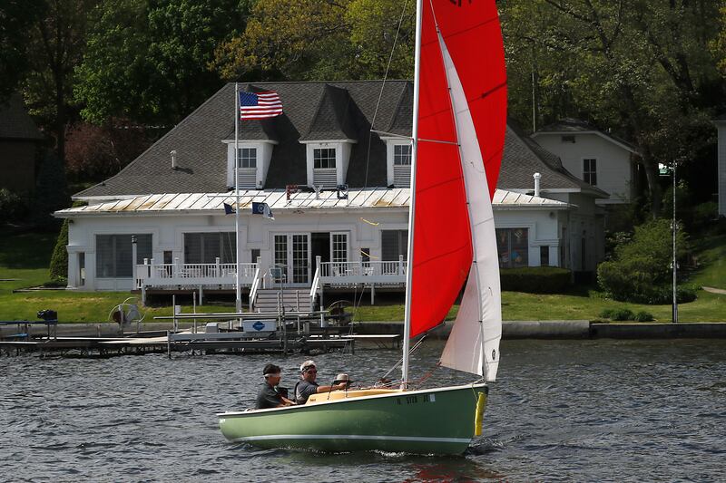 Sailboats take off from the Pistakee Yacht Club on Saturday, May 4, 2024, during a US Sailing adaptive sailing class at the yacht club in Johnsburg.