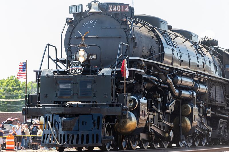 Union Pacific's Big Boy 4014 makes a whistle stop Tuesday, June 2, 2026, in Sterling, while on a cross-country trip.