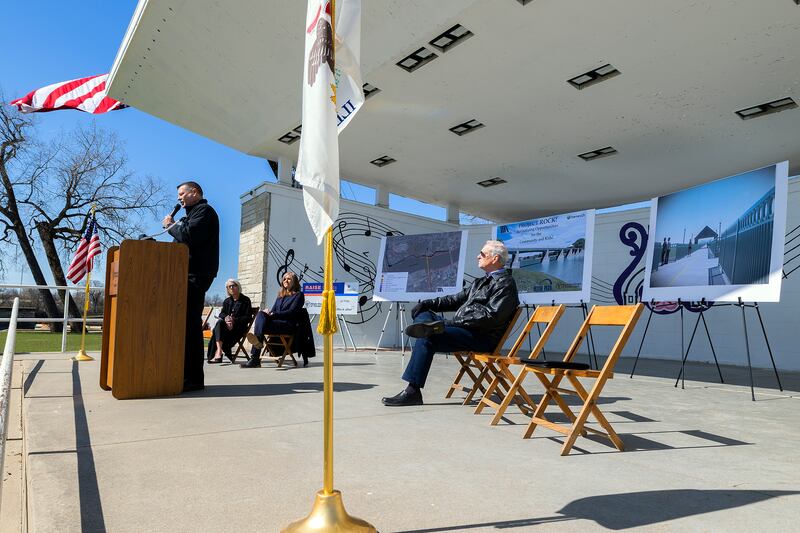 Shawn Ortgiesen, Engineer of Local Roads for IDOT District 2, takes the stage Tuesday, April 8, 2025, to announce the start of Project Rock in Dixon.