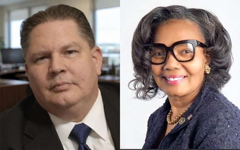 Walter Adamczyk, left, and Diane M. Harris are Republican candidates for Illinois secretary of state in the March 17 primary election.