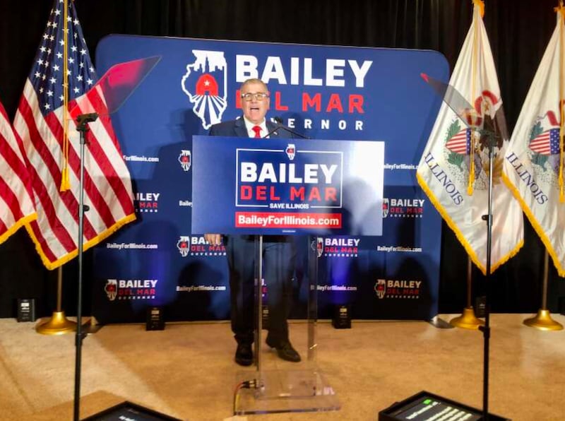 Former state Sen. Darren Bailey announces a second run for governor in Oak Brook on Thursday.