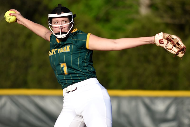 Grant Park's Cheyenne Hayes throws a pitch during a home game against Watseka Wednesday, April 22, 2026.
