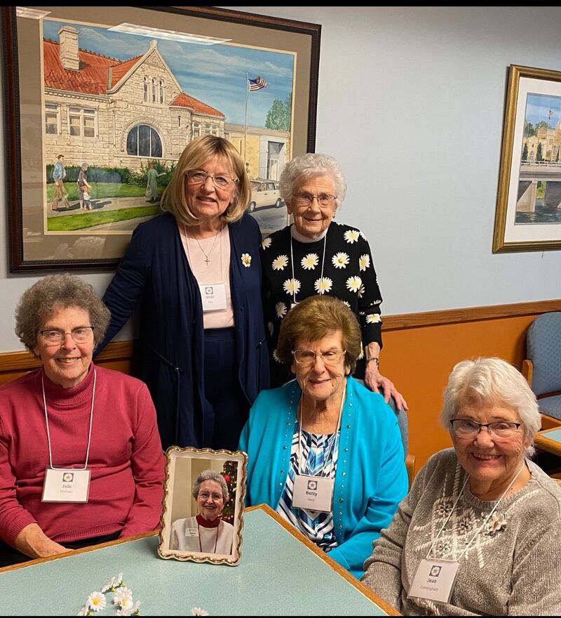 P.E.O., Chapter DW, Polo celebrated its 50+ year members with a celebration at Heritage Square in Dixon on Sunday, March 23, 2025. Those honored were (back row) Vicki Hay, 51 years and Beverly Coffman, 59 years. In the front row areL Julie McGuire, 57 years, Betty Hare, 53 years, and Jean Cunningham, 50 years. Karen Olsen, a 55-year member, was unable to attend.