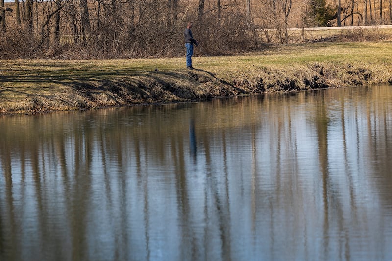 A fisherman tries his luck Saturday, March 21, 2026, at Franklin Creek State Park on a warm weather afternoon. Locals got outside to hike, fish and picnic to enjoy the mild temperatures.