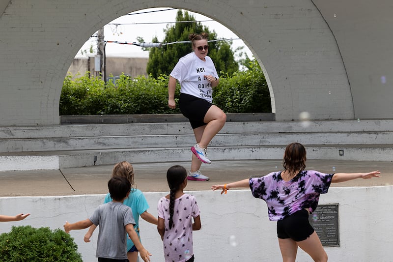 Alissa Kirchner of the Sterling-Rock Falls YMCA leads a Taylor Swift dance party Saturday, July 13, 2024 at Sterling’s Chalk the Walk. The day was filled with family friendly activities set at Grandon Civic Center.