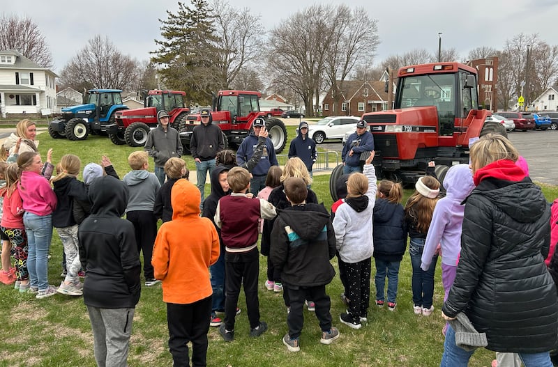 Five Forreston High School FFA members brought their tractors to Forreston Grade School on Thursday, April 17, 2025. Kids could climb up the cab and learn all about the machines.