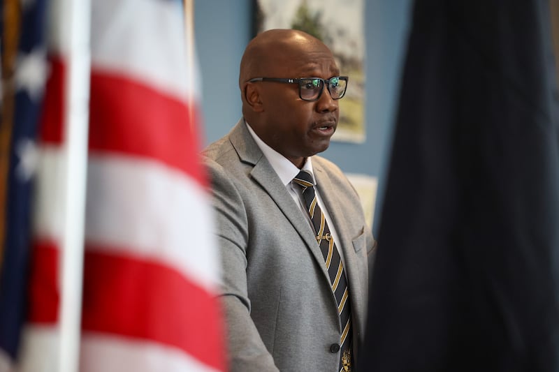 U.S. Army veteran and Kankakee Police Deputy Chief Donell Austin shares his family's story of military history during the Kankakee County Veterans Council's Veterans Day Ceremony on Nov. 11, 2025, at the Kankakee County Museum.