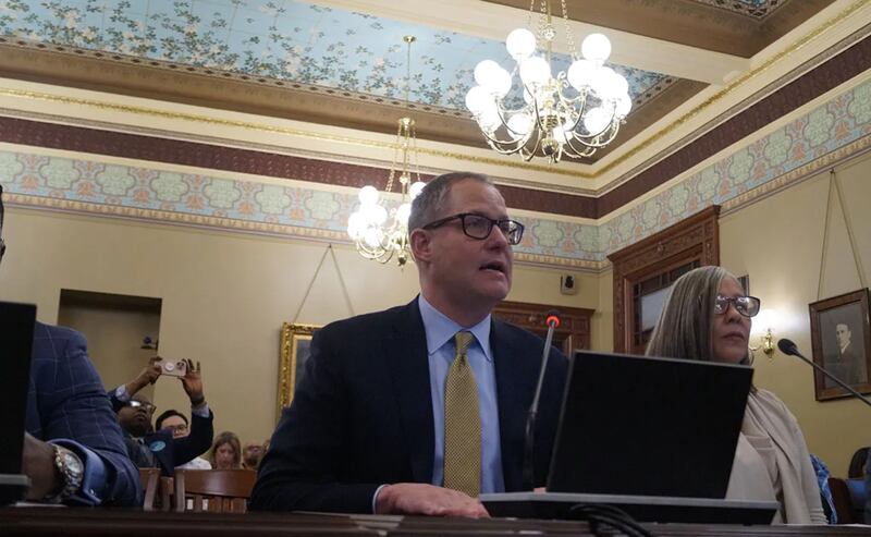 A.J. Wilhelmi, president and CEO of the Illinois Health and Hospital Association, testifies to a House budget committee