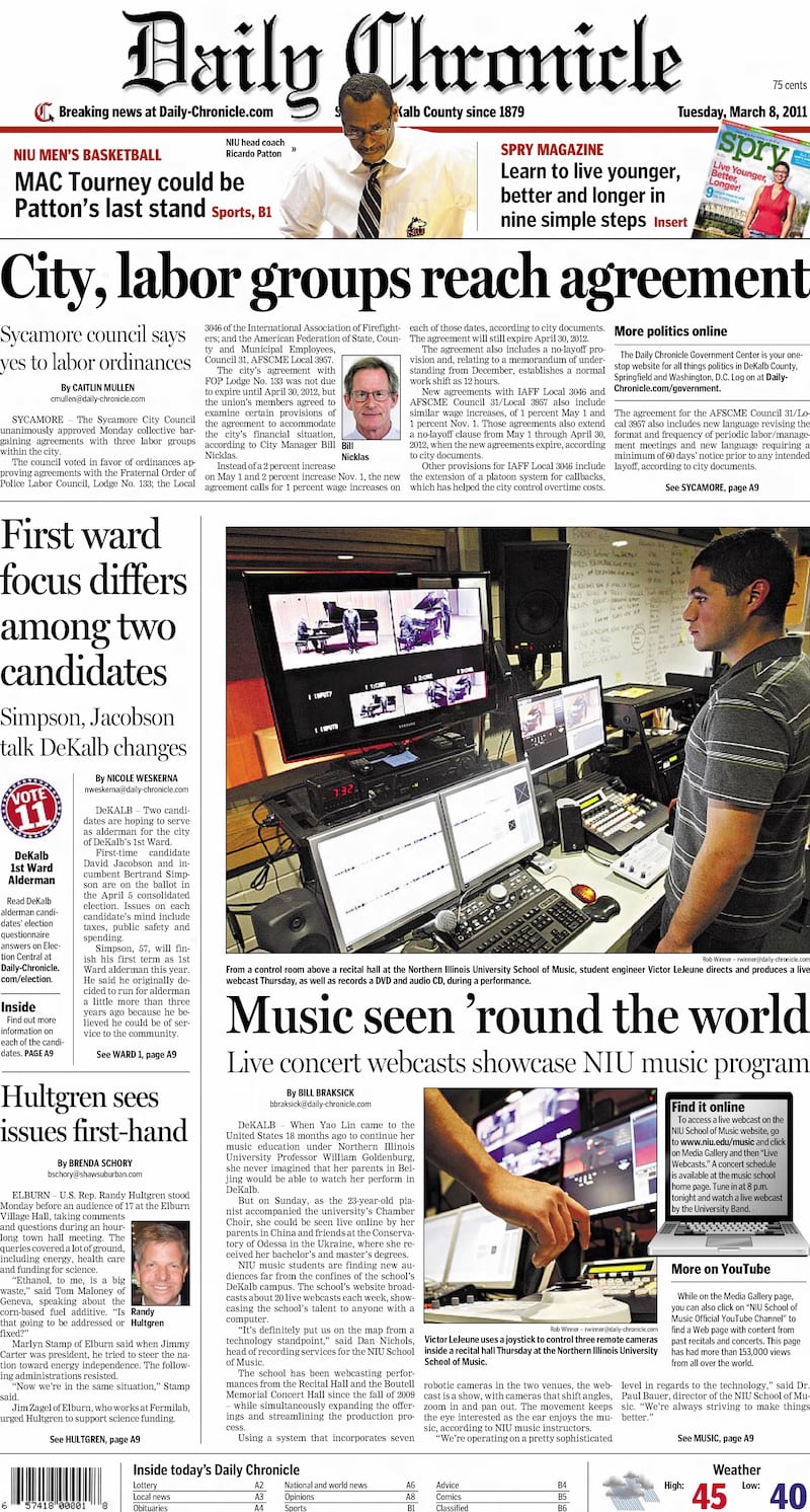 The cover of the Daily Chronicle for March 8, 2011