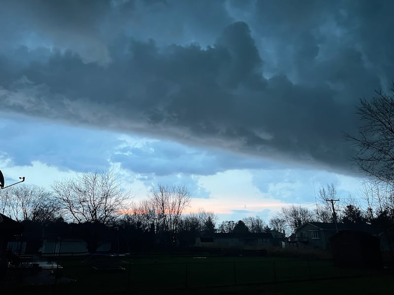 Storm clouds can be seen circling Sandwich near southern DeKalb County around 6:30 a.m. Wednesday, April 5, 2023.