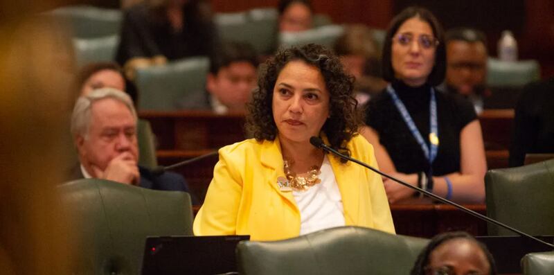 Rep. Lilian Jimenez speaks on the House floor during the October 2025 veto session.