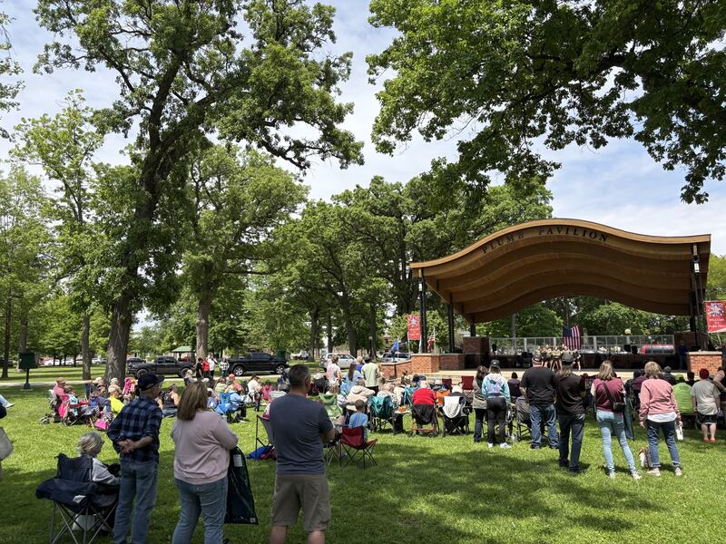 A crowd gathers to watch a performance by Dancenter Saturday, May 24, 2025, during Park Fest at City Park in Streator.