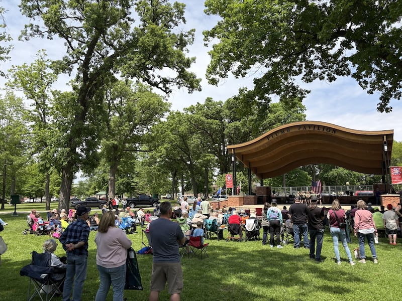 A crowd gathers to watch a performance by Dancenter Saturday, May 24, 2025, during Park Fest at City Park in Streator.