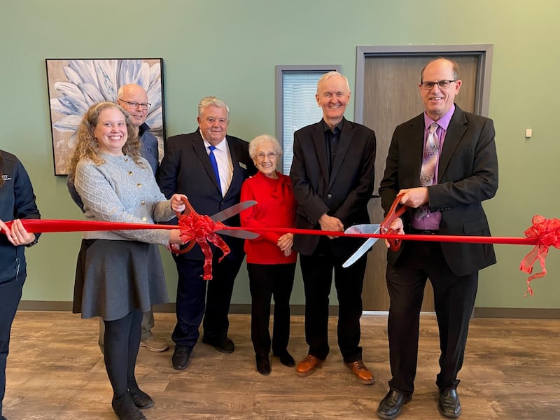 On Feb. 27, Trinity Services celebrated the grand opening of its new Community Health Center at 2000 Glenwood Avenue in Joliet. Pictured (from left) are Bonnie Hassan, director of outpatient services at Trinity Services; John Slack, Trinity Foundation board member; and Trinity Services board members Raymond D. McShane (chairperson), Barbara Hall, and Greg Geuther, and Thane Dykstra, president and chief executive officer of Trinity Services.