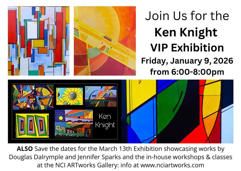 NCI ARTworks Gallery will exhibit 70 works by internationally acclaimed contemporary artist Ken Knight, a Streator native who has donated the pieces to support the nonprofit arts organization.