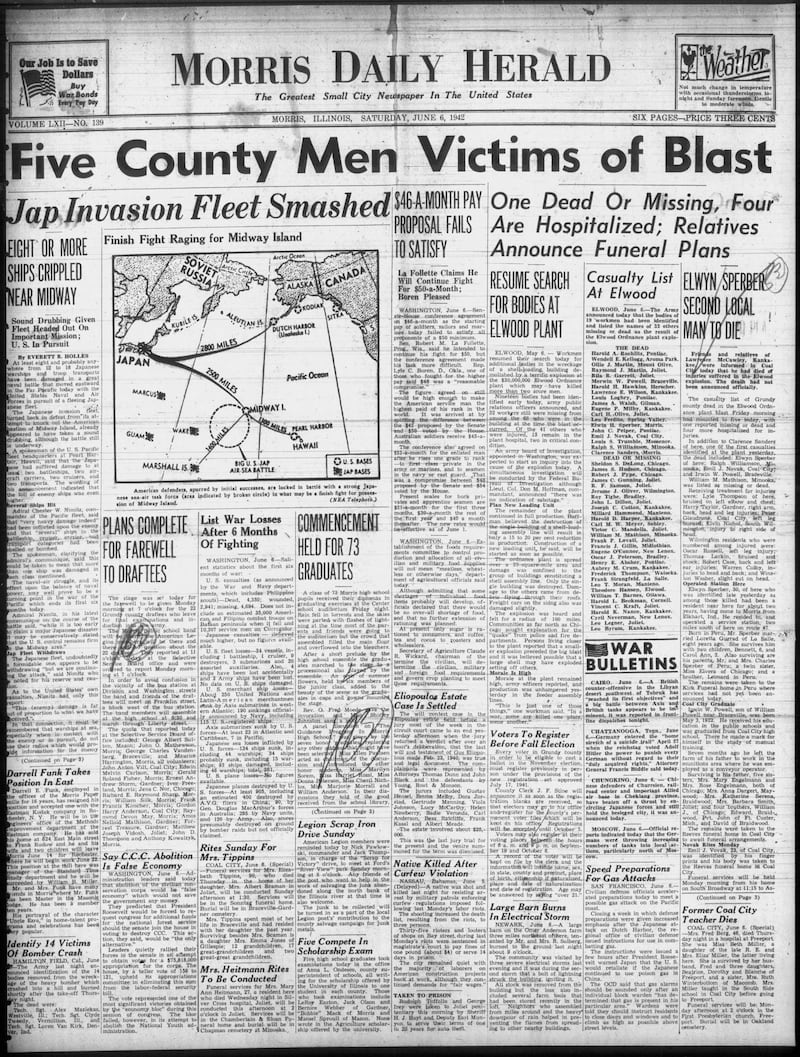 The cover of the Morris Daily Herald for June 6, 1942