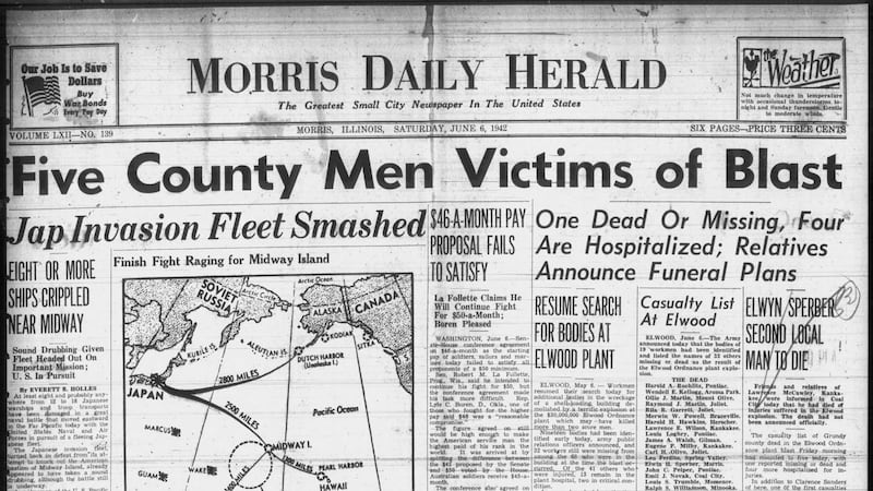 Historical covers for June 6: Five County Men Victims of Blast