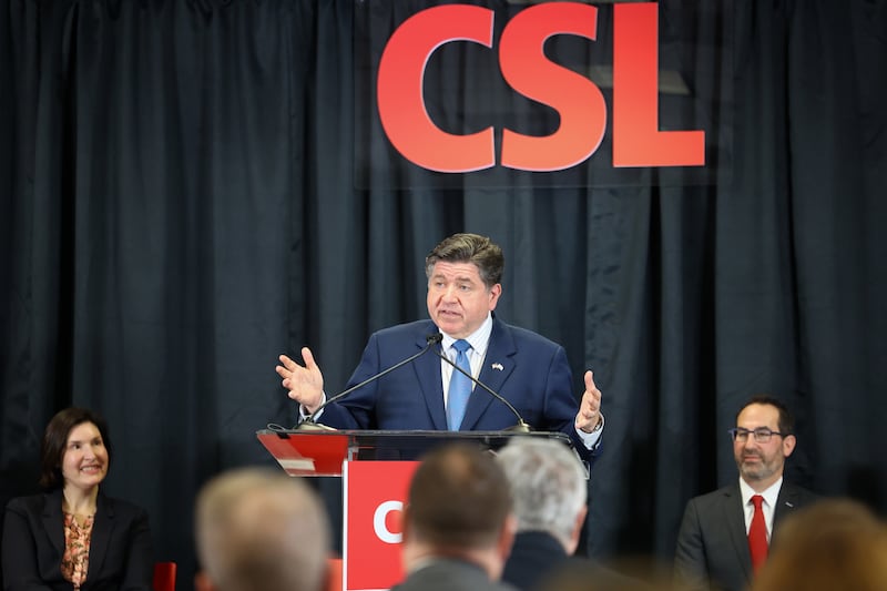 Gov. JB Pritzker speaks at a press conference on Monday, March 9, 2026, at CSL Behring, which announced a $1.5 billion expansion to its Bourbonnais Township plant.
The company plans to break ground this summer and have the expansion fully operational by 2031.