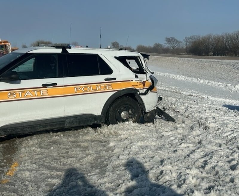 ISP Troop 1 also experienced a squad car crash due to weather-related roadway conditions at 4:25 p.m. Monday on I-88 westbound near state Route 78 in Whiteside County.