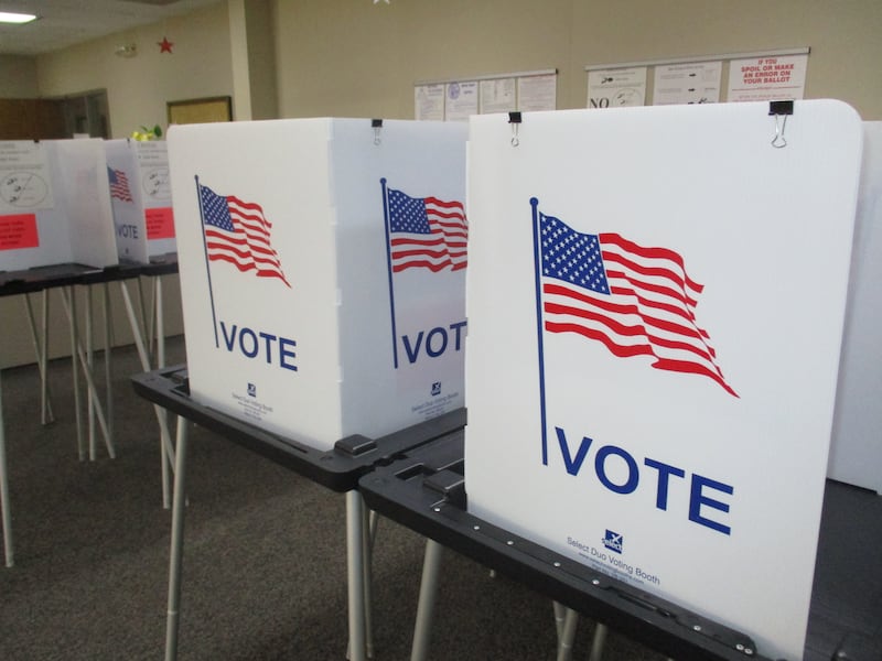 Voting booths await voters in a previous election.