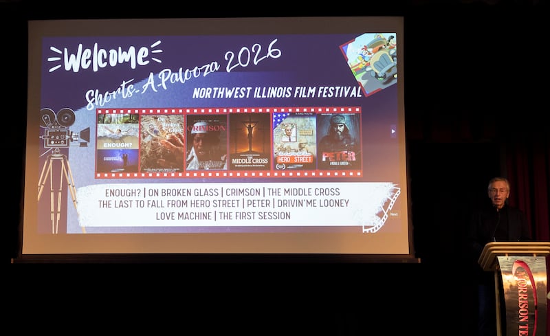 Northwest Illinois Film Office Executive Director Gary Camarano introduces the screening of the 6th Annual Northwest Illinois Film Festival Wednesday, April 29, 2026. The fest took place on the campus of Morrison Institute of Technology.