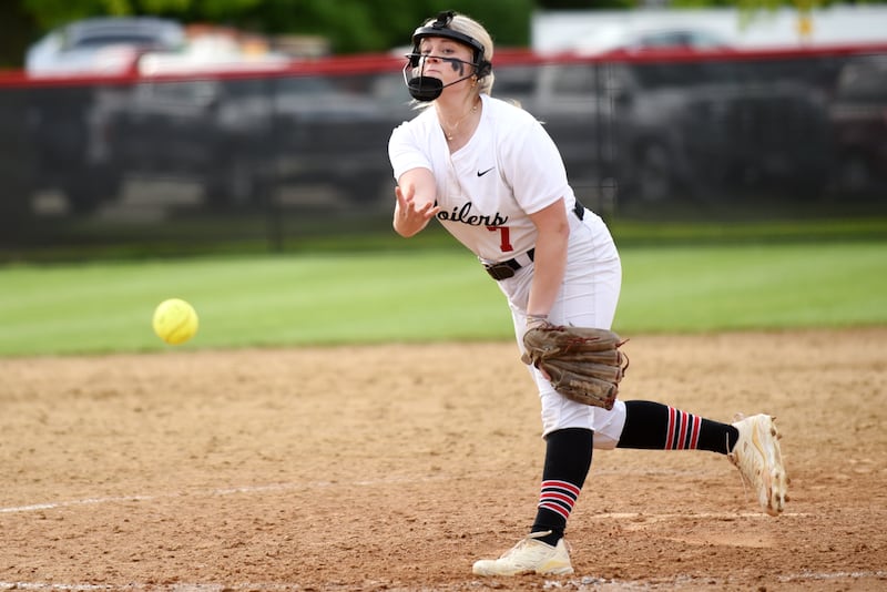 Bradley-Bourbonnais' Lydia Hammond throws a pitch during a home game against Lockport Tuesday, April 28, 2026.