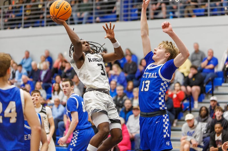 Kaneland's Marshawn Cocroft goes in for the shot against Burlington Central at the Class 3A Burlington Central Regional Final on Friday, Feb. 27,2026 in Burlington.