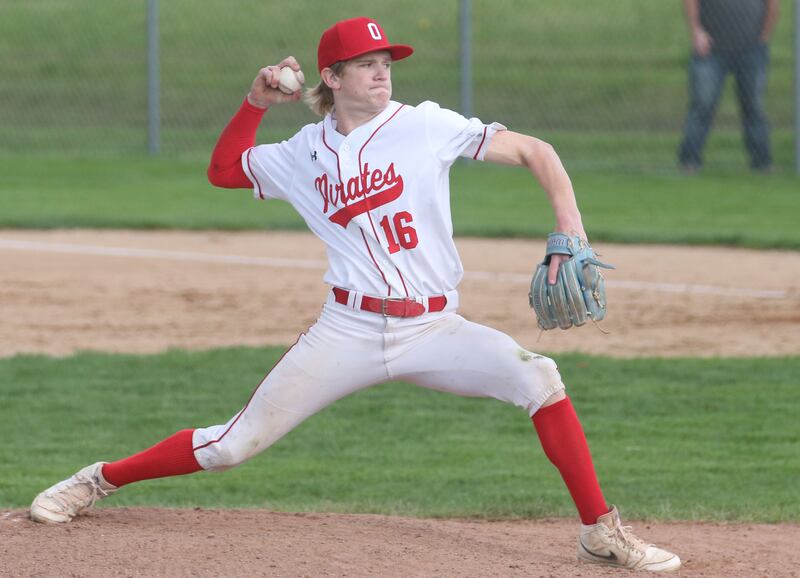 Ottawa relief pitcher George Shumway fires a pitch to L-P on Friday, May 2, 2025 at Ottawa High School.