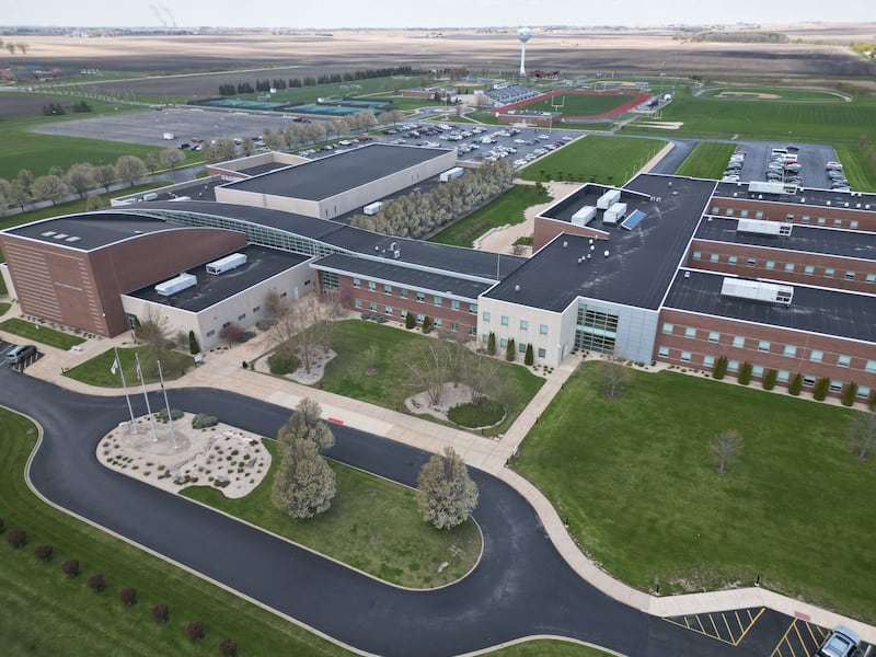 Rochelle Township High School had its $2,250 grant approved to purchase four new DJI drones for its career and technical education department. The school has had over 190 students receive their TRUST certificate and fly the drones. The program is in its fourth year. Show is a drone picture taken by students.