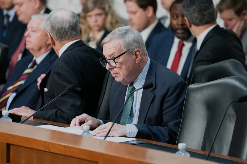 Senate Judiciary Committee Ranking Member Dick Durbin, D-Ill., speaks at an oversight hearing before the Senate Judiciary Committee, on Capitol Hill in Washington, Tuesday, Oct. 7, 2025. (AP Photo/Allison Robbert)